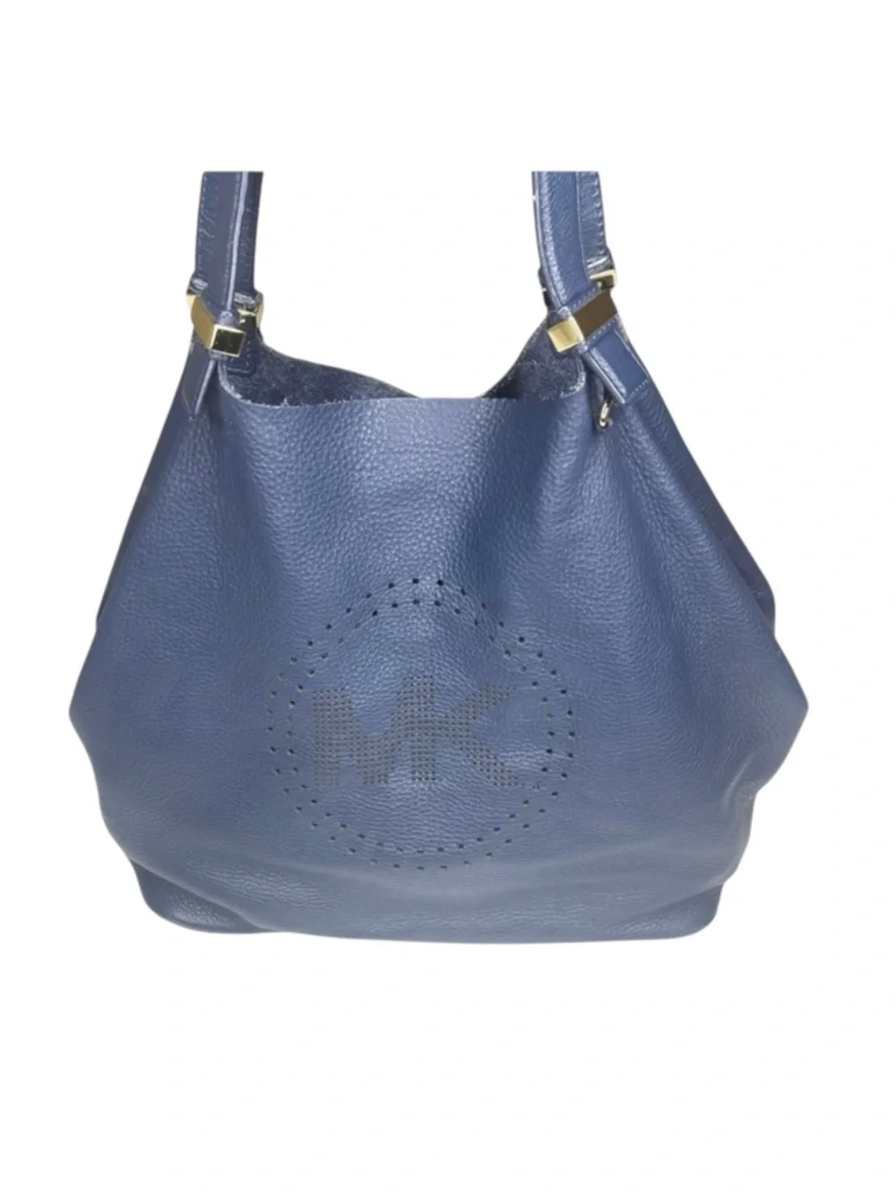Michael Kors 𖦹 MK Perforated Logo Grab Bag Handbag 𖦹 Navy Pebbled Leather 𖦹